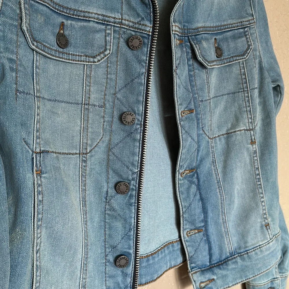 Nwt ZADIG & VOLTAIRE Skull Embellished Denim Jacket - Picture 6 of 9